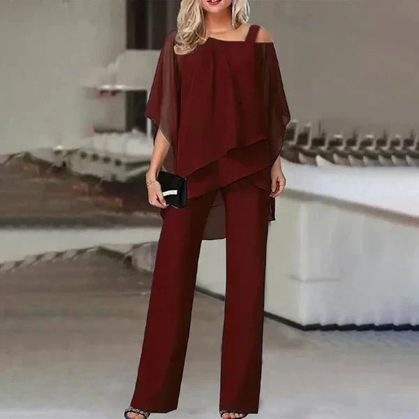 Celestine | Cold-Shoulder Layered Pants Set