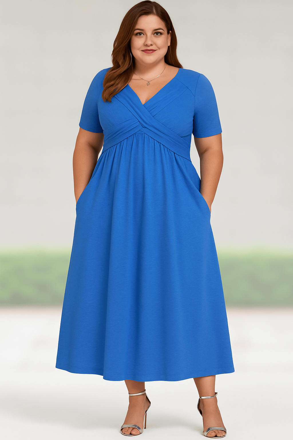 Elsie | Pleated Tummy Covering Midi Dress