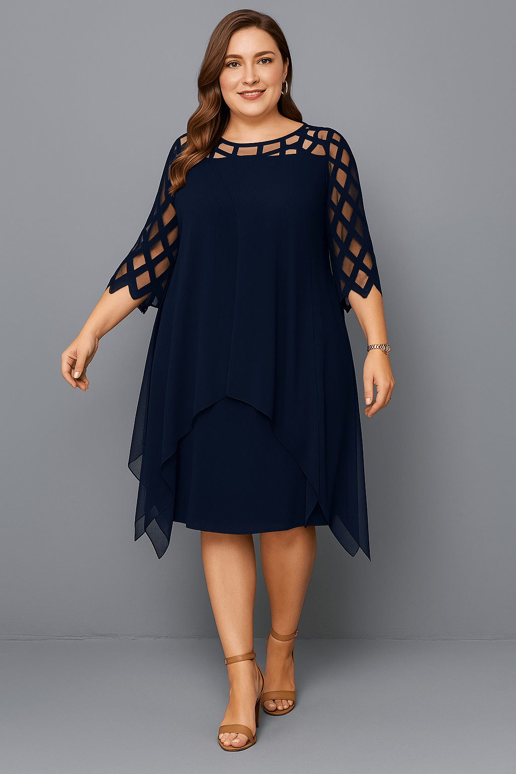 Hazel | Elegant Lace Sleeve Relaxed Fit Dress