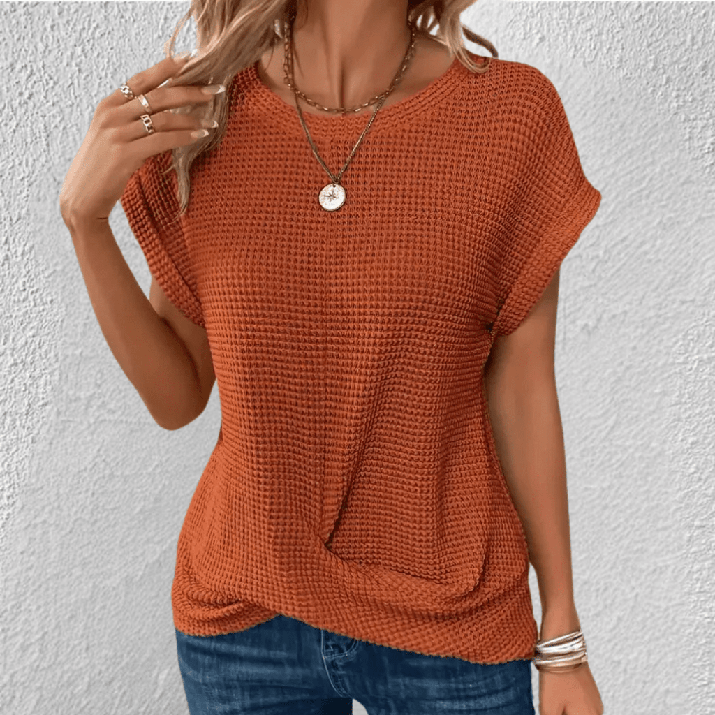 Women’s Waffle Knit Round Neck Top