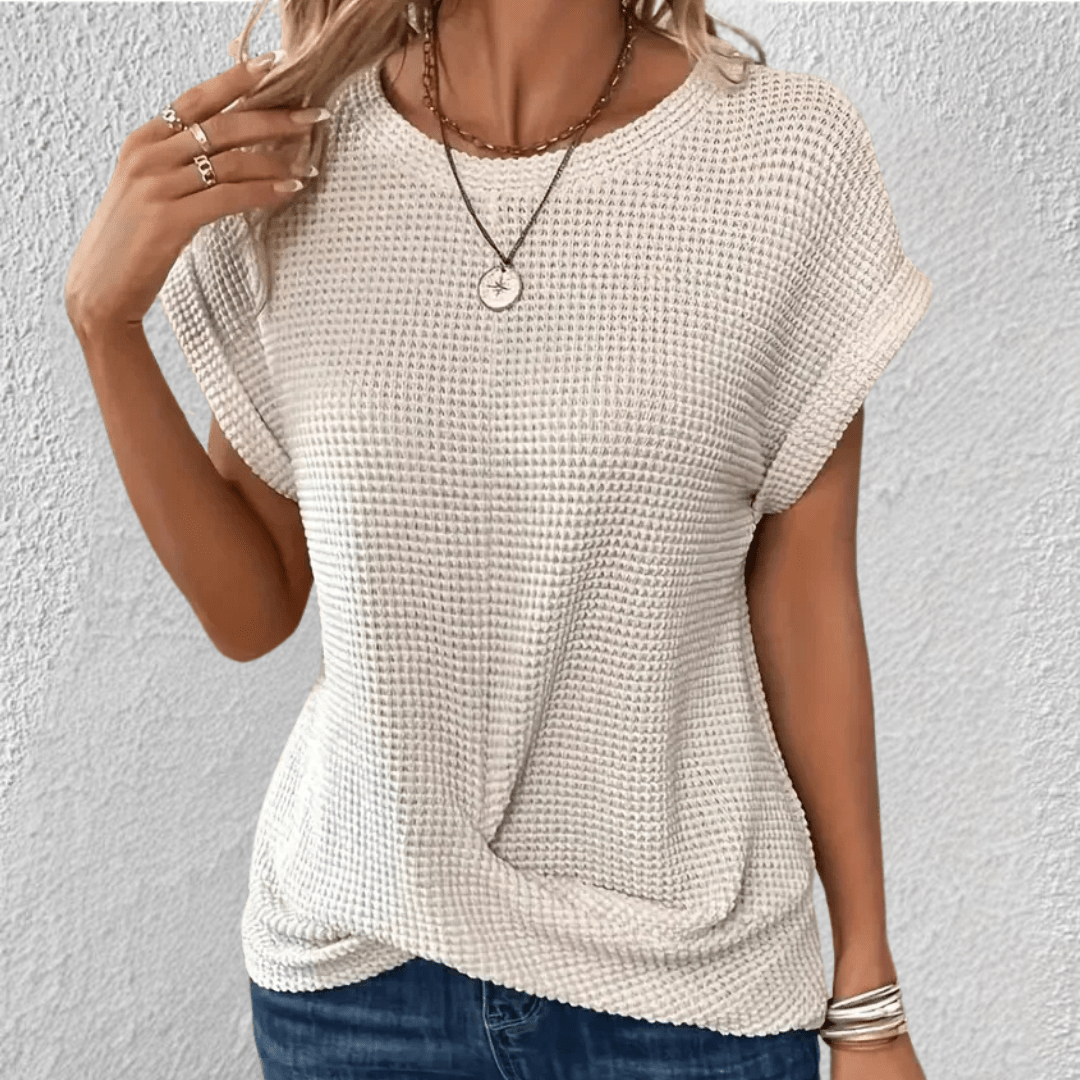 Women’s Waffle Knit Round Neck Top