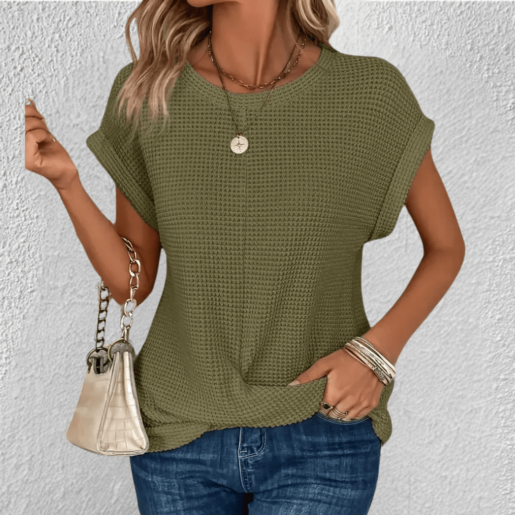 Women’s Waffle Knit Round Neck Top