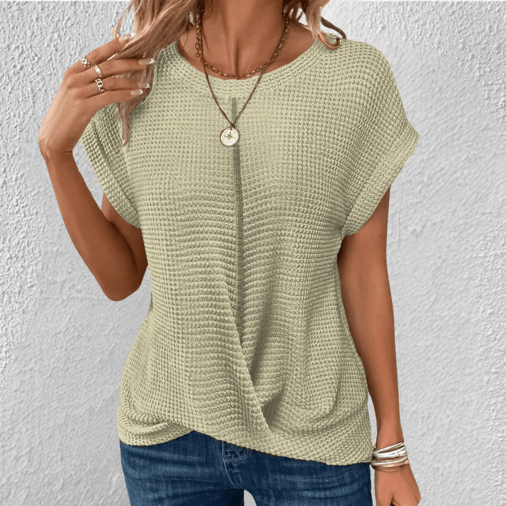 Women’s Waffle Knit Round Neck Top