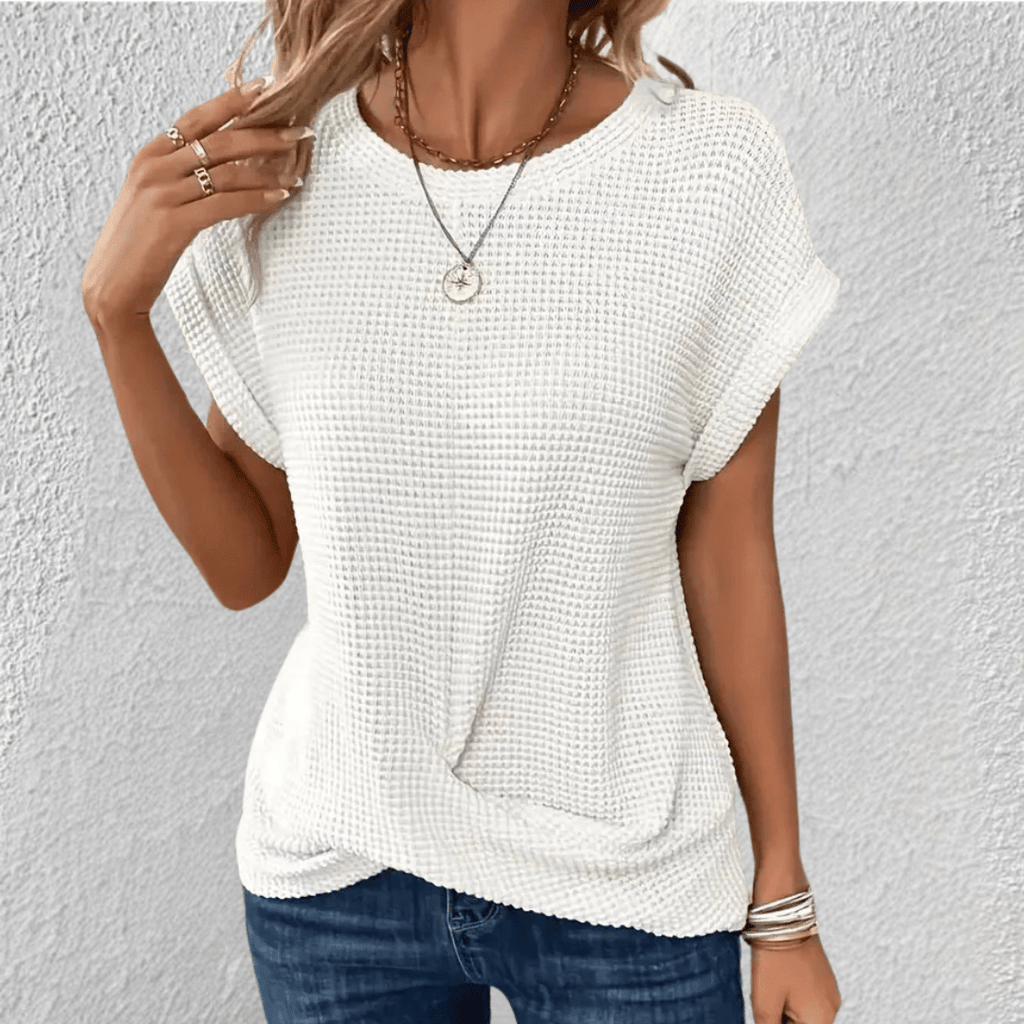 Women’s Waffle Knit Round Neck Top