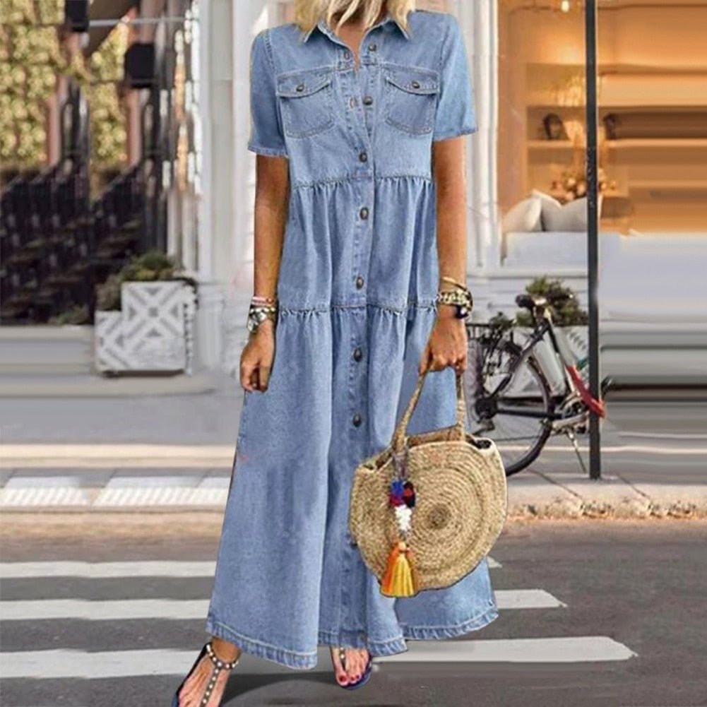 Suzannah | classic knee-length denim dress