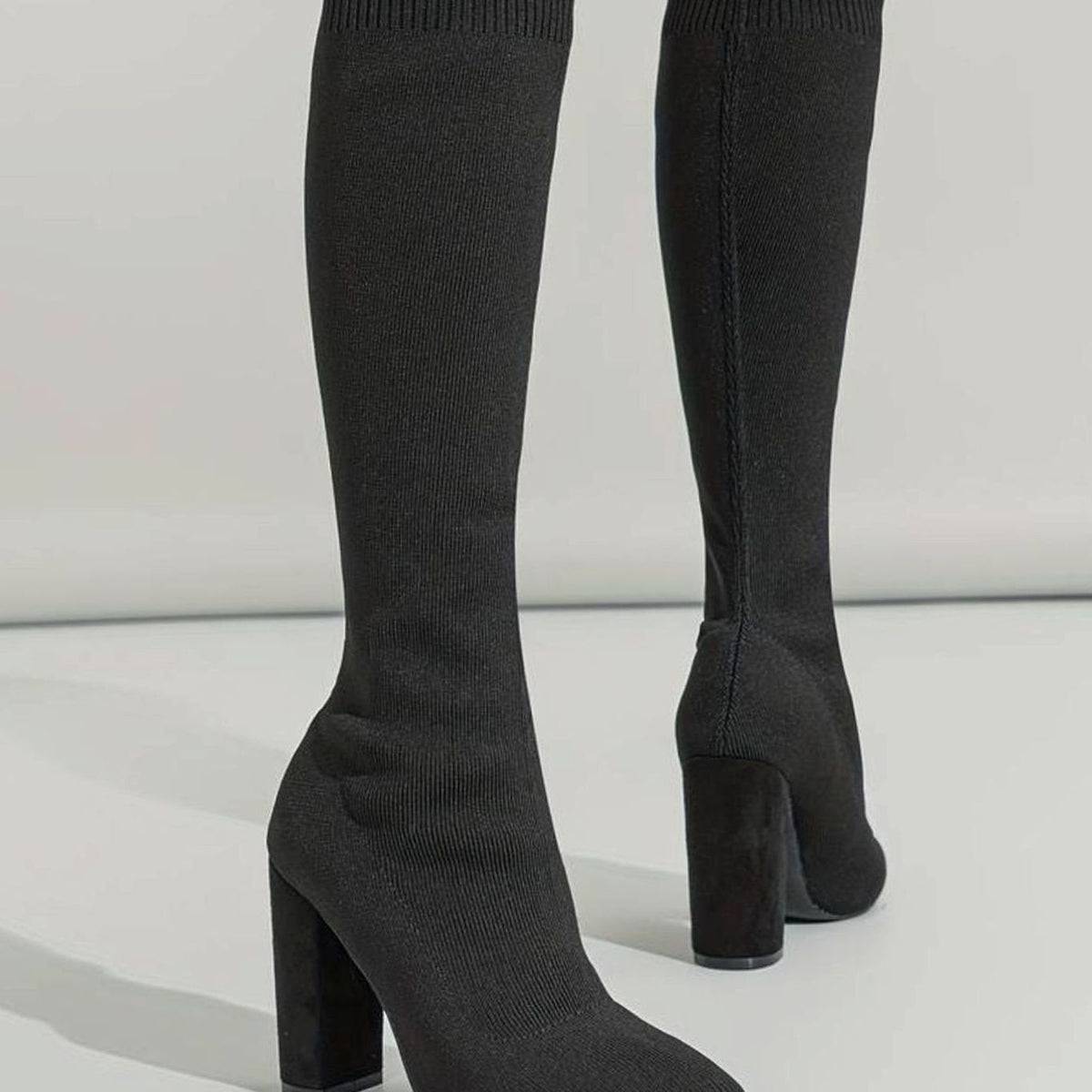 Scarlett | Women’s Stretch Ribbed Knit Pointed Toe Knee-High Sock Boots