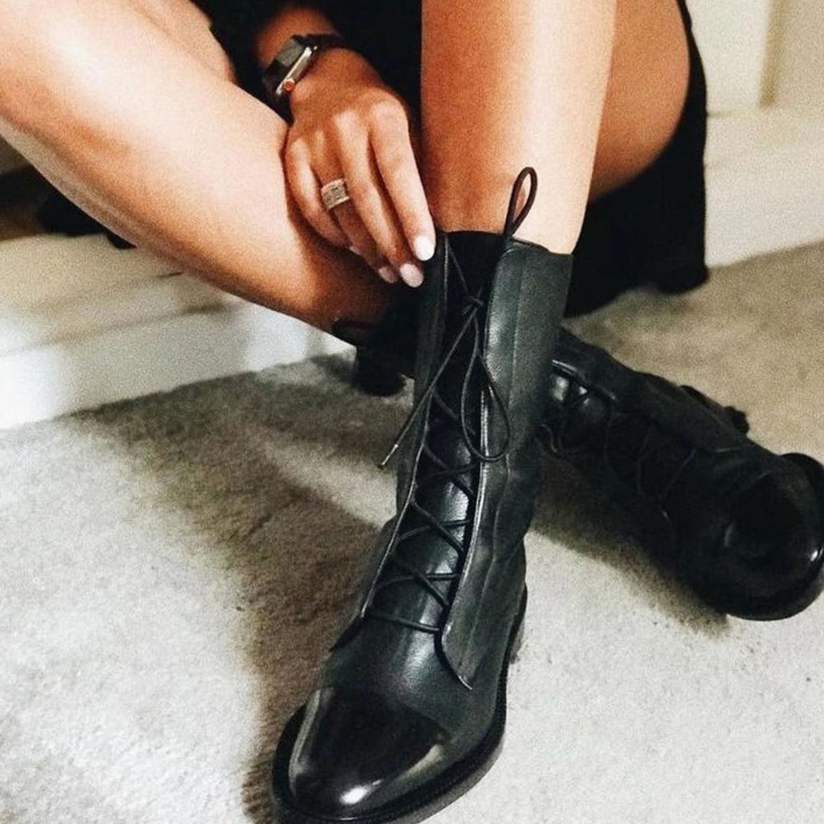 Kora | Women’s Cap-Toe Slender Lace-Up Mid-Calf Ankle Boots